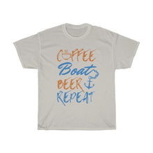 Load image into Gallery viewer, Coffee, Boat, Beer, Repeat Unisex Heavy Cotton Tee - Multiple Colors Available
