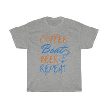 Load image into Gallery viewer, Coffee, Boat, Beer, Repeat Unisex Heavy Cotton Tee - Multiple Colors Available
