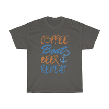 Load image into Gallery viewer, Coffee, Boat, Beer, Repeat Unisex Heavy Cotton Tee - Multiple Colors Available
