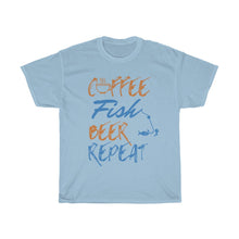 Load image into Gallery viewer, Coffee, Fish, Beer, Repeat Unisex Heavy Cotton Tee - Multiple Colors Available
