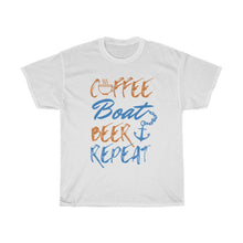 Load image into Gallery viewer, Coffee, Boat, Beer, Repeat Unisex Heavy Cotton Tee - Multiple Colors Available
