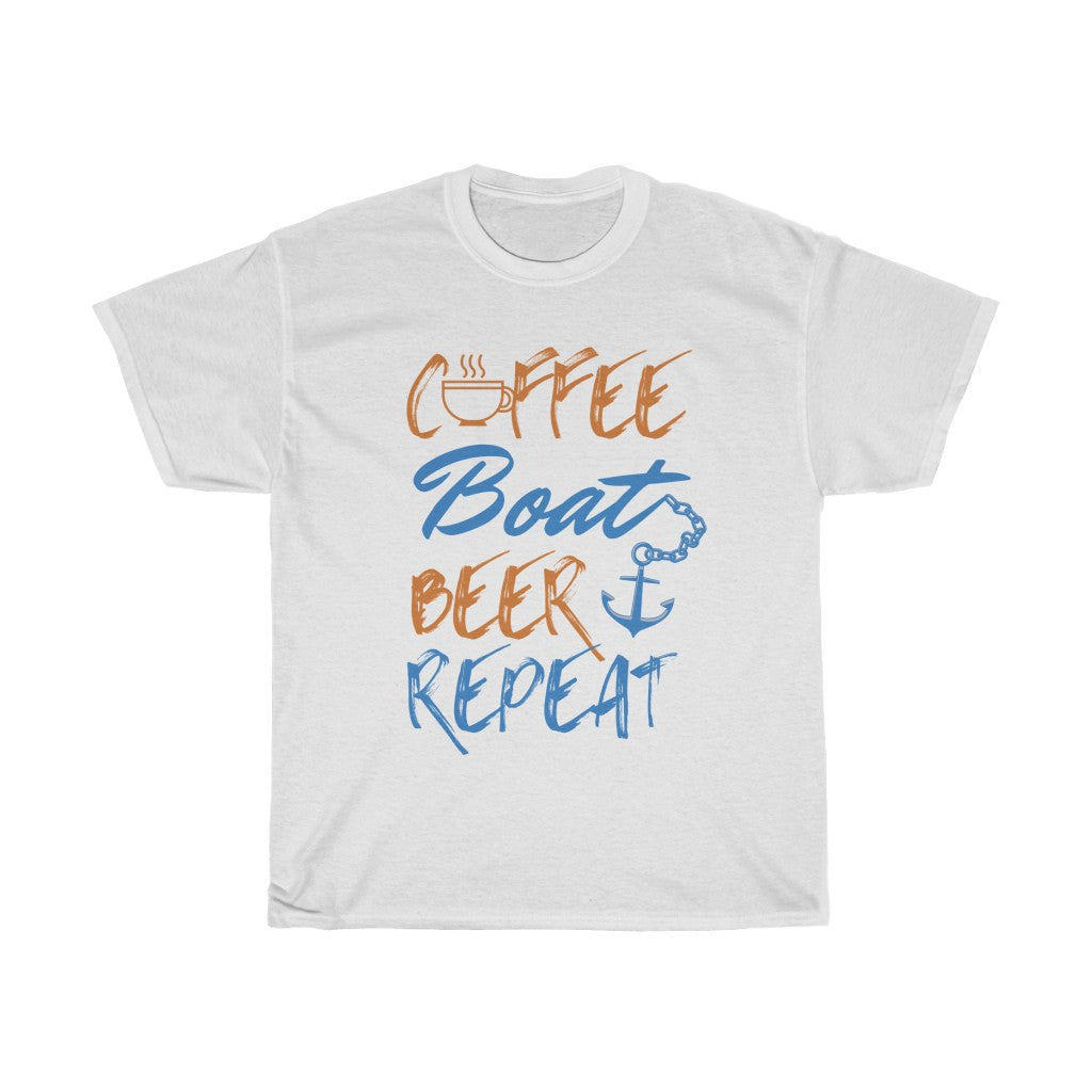 Coffee, Boat, Beer, Repeat Unisex Heavy Cotton Tee - Multiple Colors Available