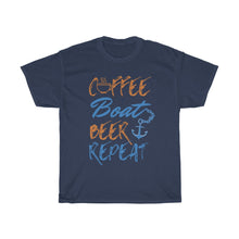 Load image into Gallery viewer, Coffee, Boat, Beer, Repeat Unisex Heavy Cotton Tee - Multiple Colors Available
