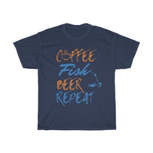 Load image into Gallery viewer, Coffee, Fish, Beer, Repeat Unisex Heavy Cotton Tee - Multiple Colors Available
