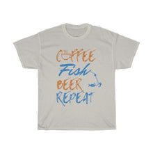 Load image into Gallery viewer, Coffee, Fish, Beer, Repeat Unisex Heavy Cotton Tee - Multiple Colors Available
